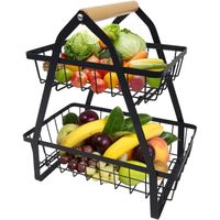 NAIZY Panier à fruits à 2 étages - Noir - Amovible - Pour fruits, légumes, collations, pain - 27 x 17 x 30 cm