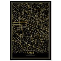 Dibond Aluminium Panorama Carte Or de Paris 35x50 cm - Imprimée sur Blanc Alu Dibond - Tableau Ville Noir et Or