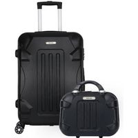 Set de valise moyenne 65cm 4 roues + Vanity trousse de toilette pied de maintien en ABS Rigide -Robot - Trolley ADC (Noir)