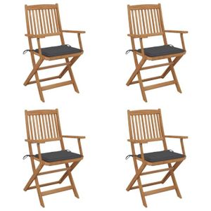Ensemble table et chaise de jardin Chaises pliables de jardin en bois d'acacia avec coussins - Meilleur choix®CQDRFH®