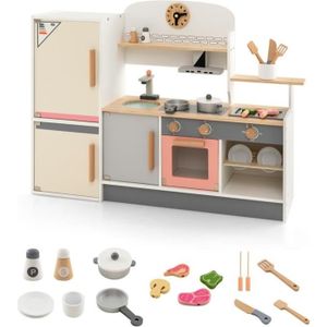 HOMCOM Cuisine bois jeu d'imitation - cuisine enfant d'angle - effets  sonores, lumineux - nombreux accessoires & rangements inclus - MDF rose  blanc pas cher 