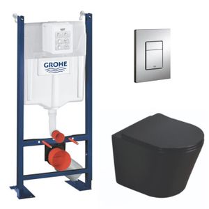 WC - TOILETTES Grohe Pack WC Bâti autoportant + WC Swiss Aqua Technologies Infinitio noir sans bride + Plaque chrome (ProjectBlackInfinitio-1)