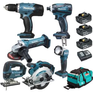 Pack de machines outil - Makita - Starter 6 outils 18V: Perceuse DDF453 + Meuleuse DGA452 + Visseuse à choc DTD146 + Scie sauteuse