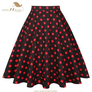 JUPE Jupe,SISHION Vintage jupes femmes VD0020 jupe femme 2021 taille haute coton balançoire rétro femmes jupe noir - Type Black-Red Dot