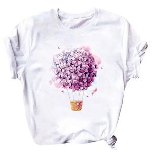T-SHIRT lukcolor Mode Femme Casual Floral Love Print T-shirt à manches courtes O-Neck Blouse Tops 1 haut Mauve