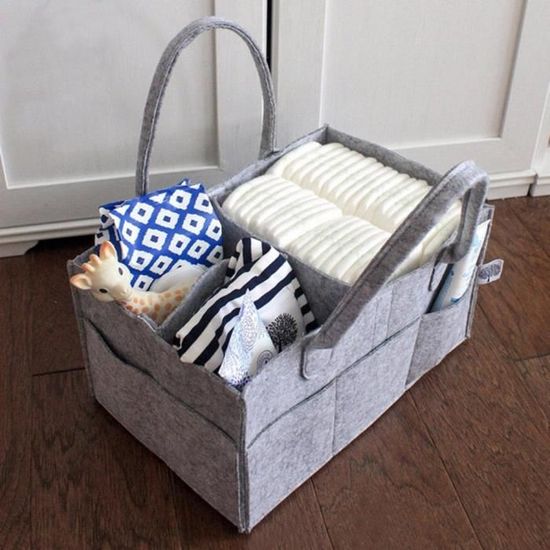 Panier A Langer Bebe Panier à Couches Bébé Supatmul | En Feutre, Avec Poignées | Rangement Couches, Lingettes, Jouets | Pratique Et Portable Recharge Poubelle Couche