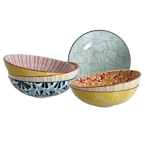 Assiettes Creuses Carrées Van Well Kyoto - Lot De 6 | Porcelaine Décor Fleuri | Pour Soupe, Salade, Dessert