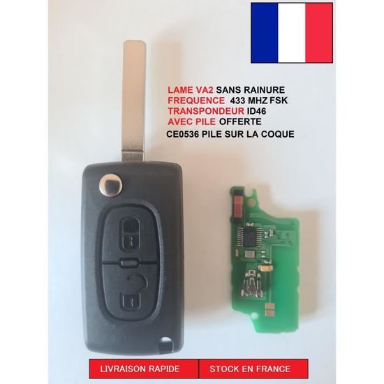 Accessoire téléphonie pour voiture GENERIQUE Clé de voiture télécommande 2  boutons ID46 433 MHz pour Peugeot 207 307 308 407 807