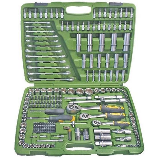 KIT D/'OUTILS DE 216 PIÈCES AVEC DOUILLES HEXAGONALES CHROMÉES