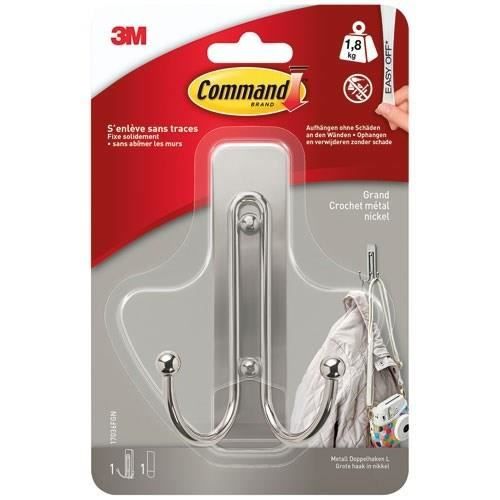 3M Crochet adhésif - Double métal - Nickel - Supporte 1 8 kg