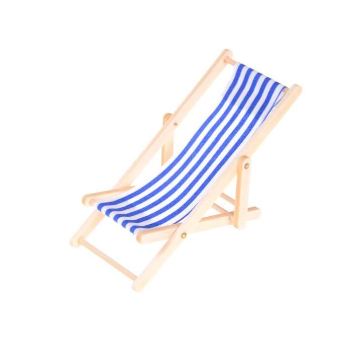 JOLI Chaise de plage miniature pliable en bois rayé inclinable à