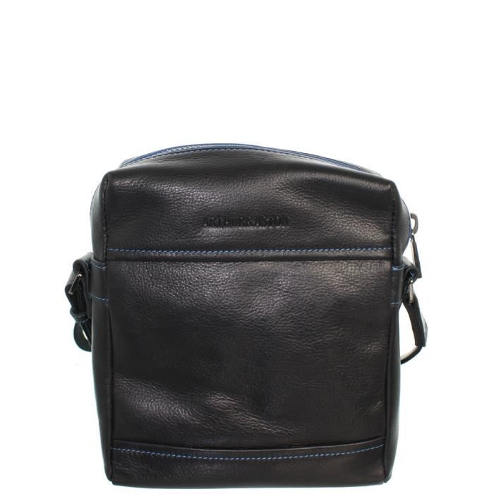 Sacoche bandoulière Arthur et Aston cuir ref_ast42519 D Noir-bleu 19*23*5