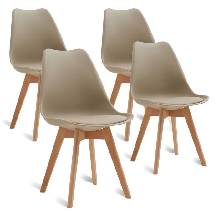 Lot de 4 Chaises Scandinaves Beige Chaise de salle à Manger Design en Similicuir et Bois Massif