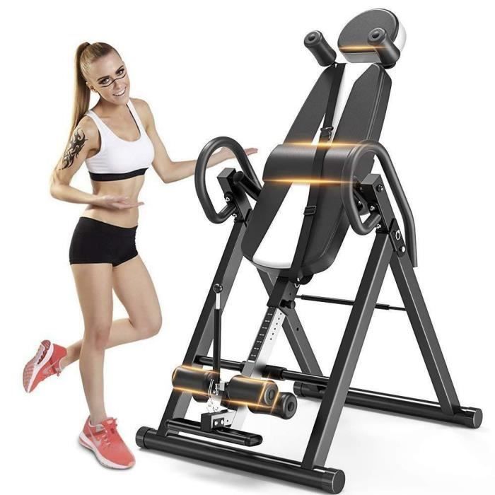 Table d'Inversion Pliable Musculation Appareil du Dos Bras Réglable 185cm Inversion 180° Support jusqu'à 150kg,Sport Exercice Blanc
