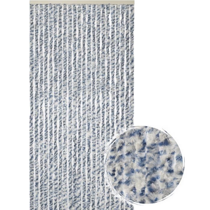 Rideau de porte Chenille de qualité supérieure Protection de vos espaces intérieurs, Anti-Insectes 90 x 220 cm Mix bleu/gris/blanc