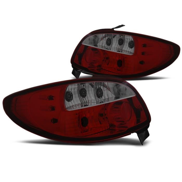 Paire de feux arriere Peugeot 206 berline 98-06 rouge fume (E16)