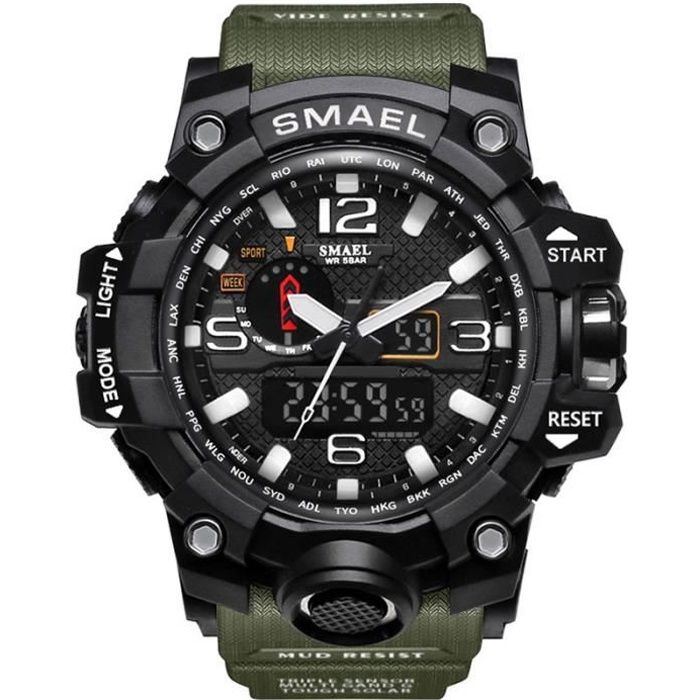 Montre Sport Homme,Hommes Analogique Numérique LED électronique Quartz Sports imperméable à l'eau Montre militaire (armée verte)