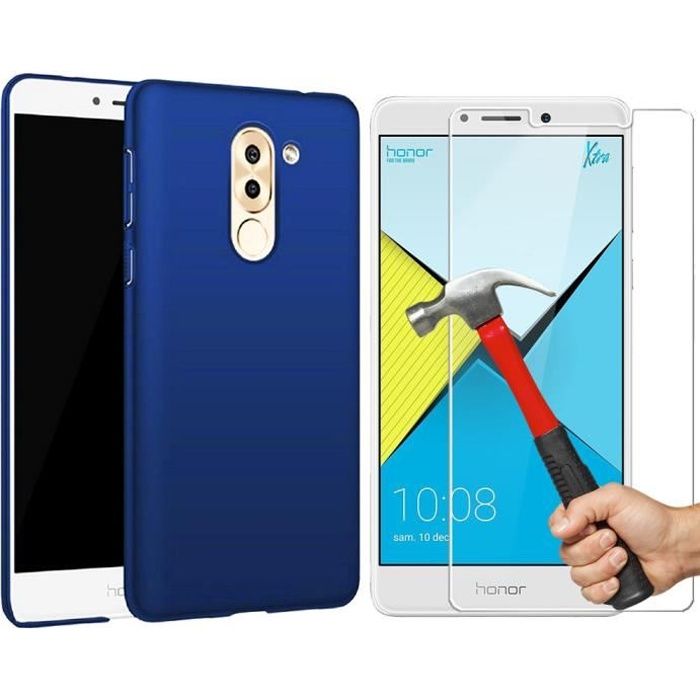 Coque Huawei Honor 6X Silicone + Film Verre trempé écran Housse Slim AntiChoc Nouvelle design -Mat Bleu