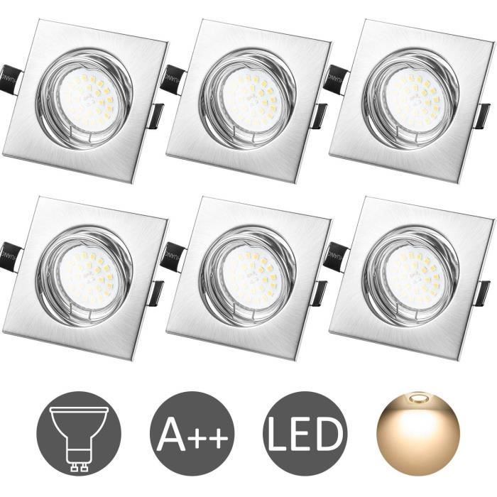 WOWATT Lot de 6 Spot LED encastrable complet orientable - Avec Ampoule GU10 6W Blanc Chaud - 230V - Carré - Satin