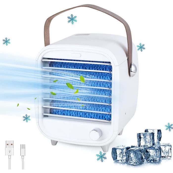 Climatiseur portable pour chambre, 4 en 1 Mini refroidisseur d'air de bureau climatiseur mobile USB rechargeable pour la maison
