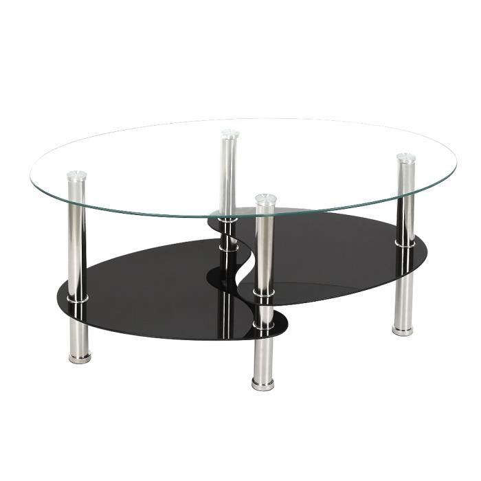 Table basse noir et transparent en verre trempé oval, LAIZERE