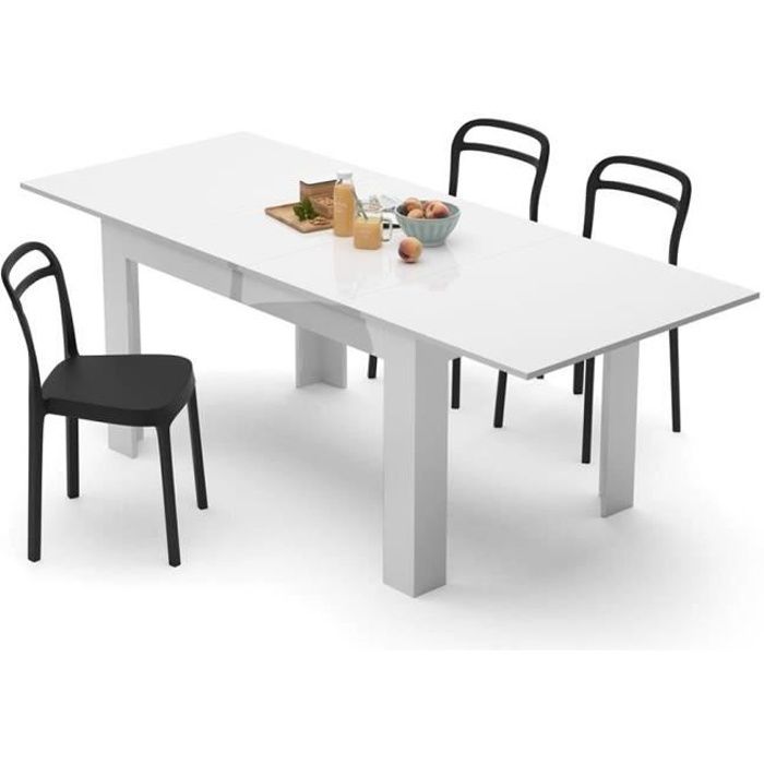 Mobili Fiver, Table extensible Cuisine, Easy, Blanc laqué brillant, Mélaminé, Made in Italy