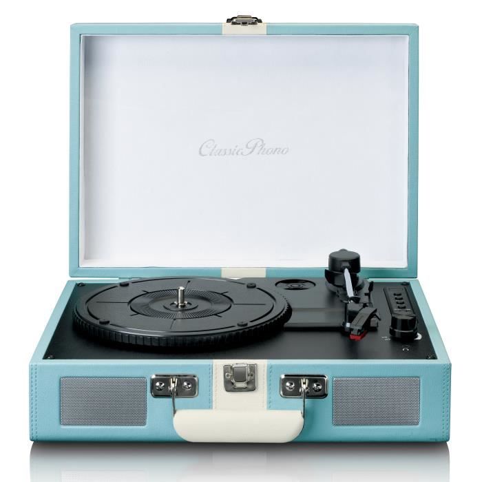 Platine vinyle Bluetooth avec haut-parleurs intégrés Classic Phono TT-110BUWH Bleu-Blanc