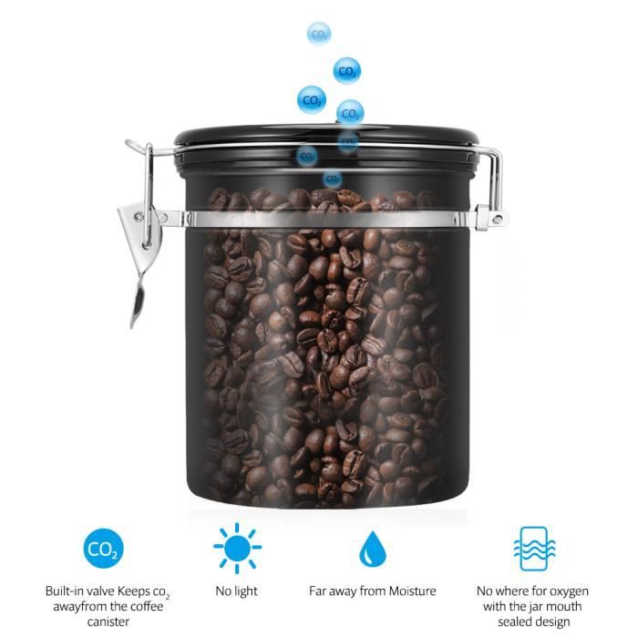 YOSOO Conteneur de café La boîte métallique hermétique de stockage de récipient de grains de café de l'acier inoxydable 1.5L