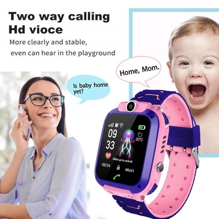 Montre connectée pour enfant - Rose, Enfants Intelligente Montre Tactile Télécommande SOS Appel Anti-Perdu Tracker Poignet 2G Réseau
