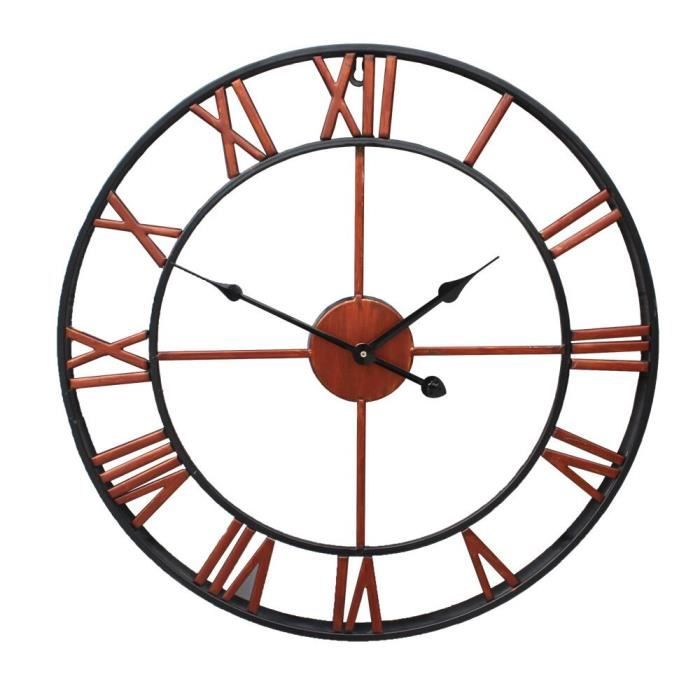 Horloge,Horloge murale 3D en fer noir, Design rétro, grand style nordique, avec chiffres romains, décoration - Type Rouge - 60cm