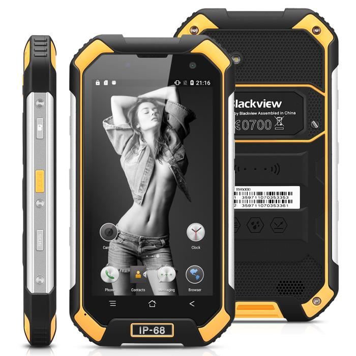 Blackview BV6000 4G Smartphone Jaune Antipoussière Etanche Antichoc 4,7’’ HD 2.0GHz 3G RAM+32G ROM 4200mAh NFC Dual SIM Débloqué