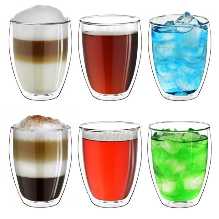Creano Lot de 6 thermos en verre à double paroi \