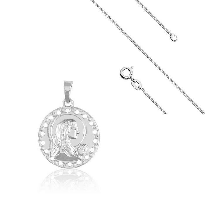 Chaîne et Pendentif Médaille Vierge Marie Argent Fin Rhodié