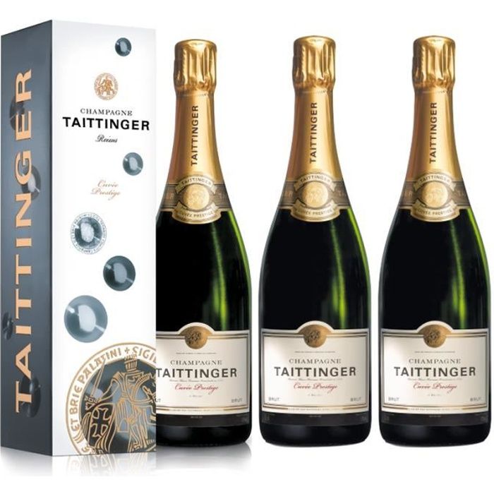 Lot 3 Champagnes Taittinger Brut Cuvée Prestige 75cl Etuis