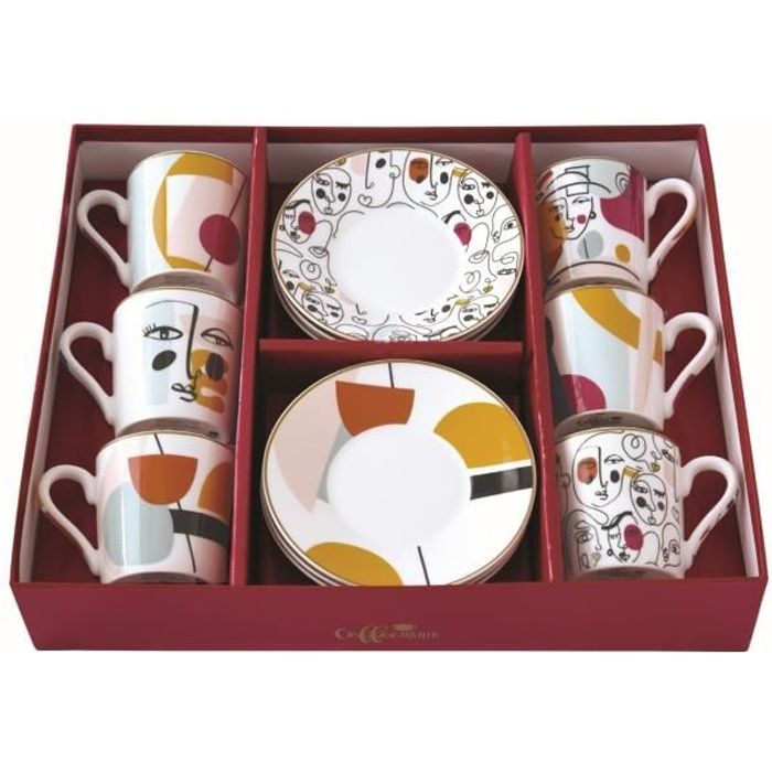 COFFRET 6 TASSES A CAFE EN PORCELAINE 100ML MODERNISME - EASYLIFE