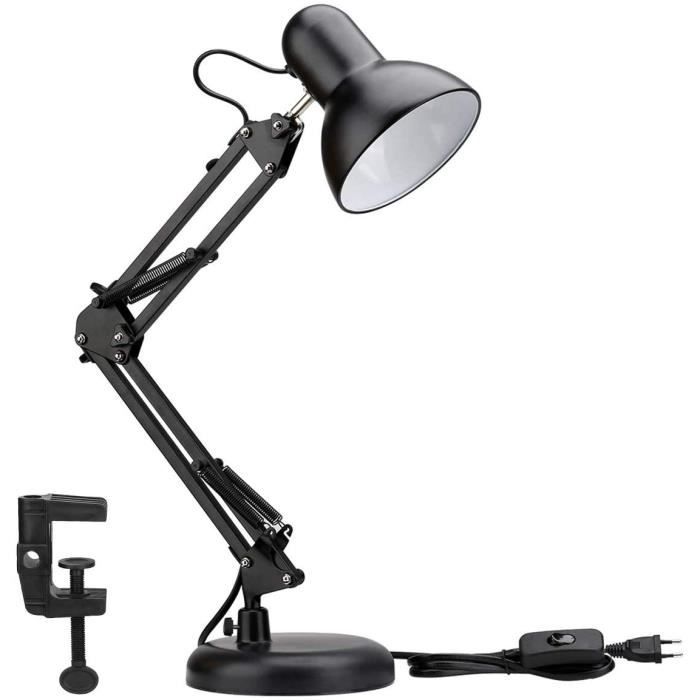 Lampe de Bureau Industrielle Socle Solide avec Pince Montage Facile, Lampe de Chevet Articulée 40w Maniable, Lampe de Bureau Métal V
