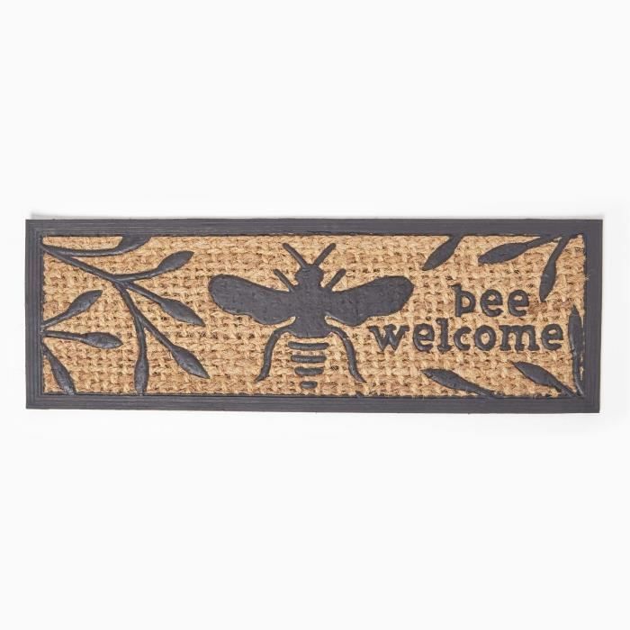 Paillasson coco et caoutchouc motif abeilles, 75 cm