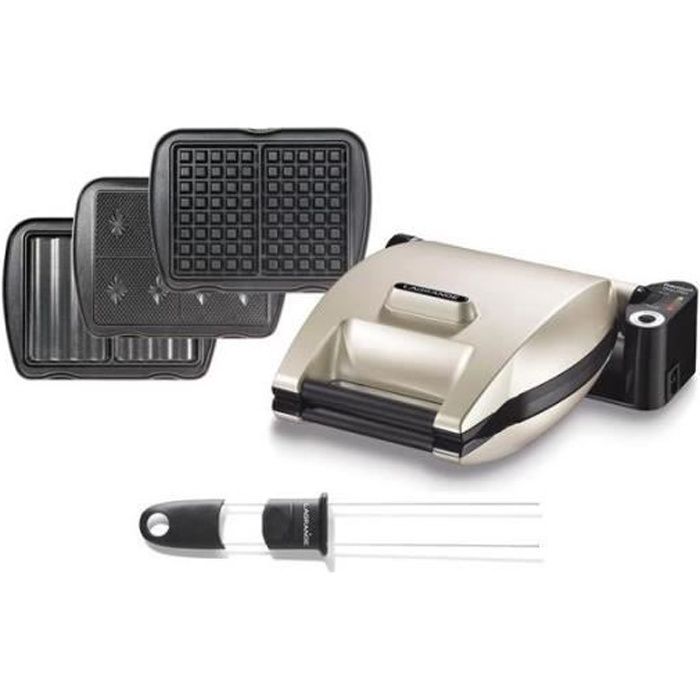 LAGRANGE Gaufrier Croque Monsieur Champagne 1200W Réversible sur socle Plaque fonte