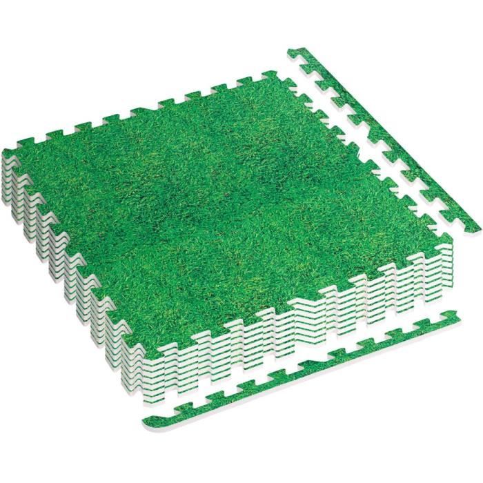 MOVIT® Tapis de protection pour le sol, 8 unités soit 3m², 60x60 cm, mousse EVA + 16 embouts pour musculation, fitness - Décor herbe