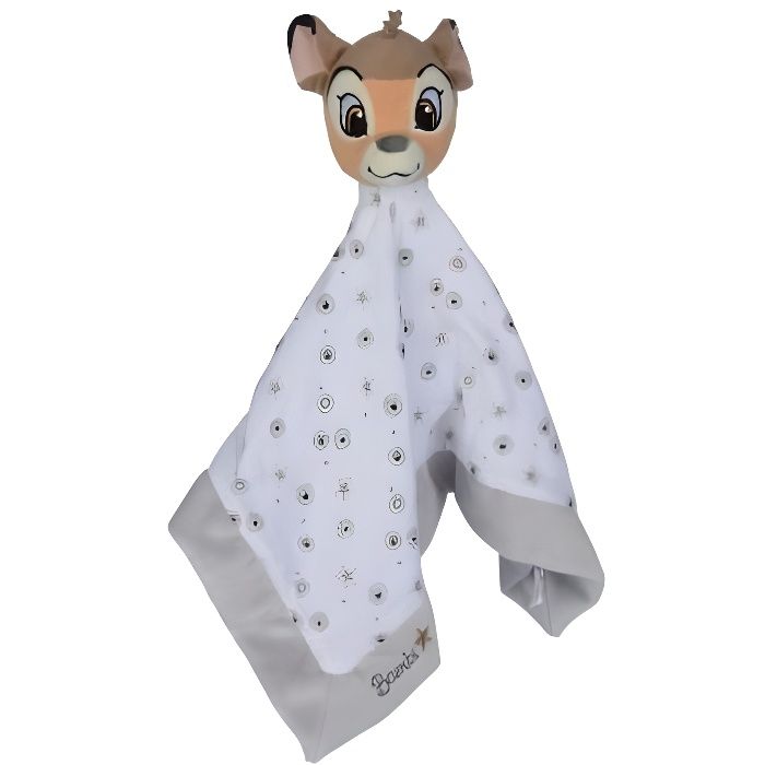 Faon Brun Bambi : Grand Doudou Plat Lange Blanc Et Gris 39 X 39 Cm - Peluche Disney Pour Enfant Et Bebe - Naissance