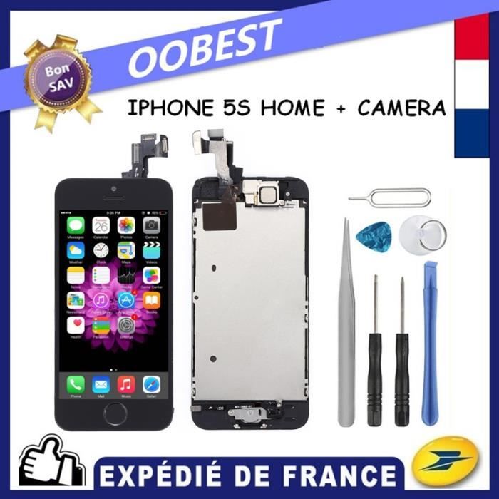 ECRAN IPHONE 5S LCD NOIR + HOME CAMERA + VITRE TACTILE CHASSIS (Envoie sous 24H de FR)