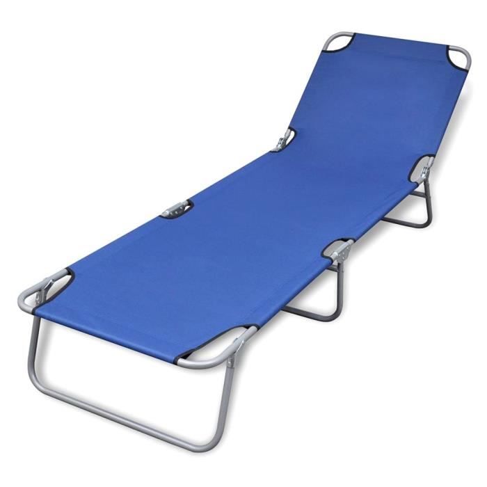 Chaise Longue de Jardin,Chaise Longue pliante, Transat pliable Acier enduit de poudre Bleu