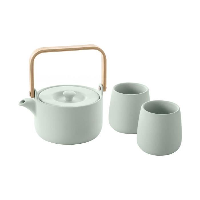 Secret de Gourmet - Coffret Théière 50 cl avec 2 Mugs 20 cl en Faïence Vert Menthe