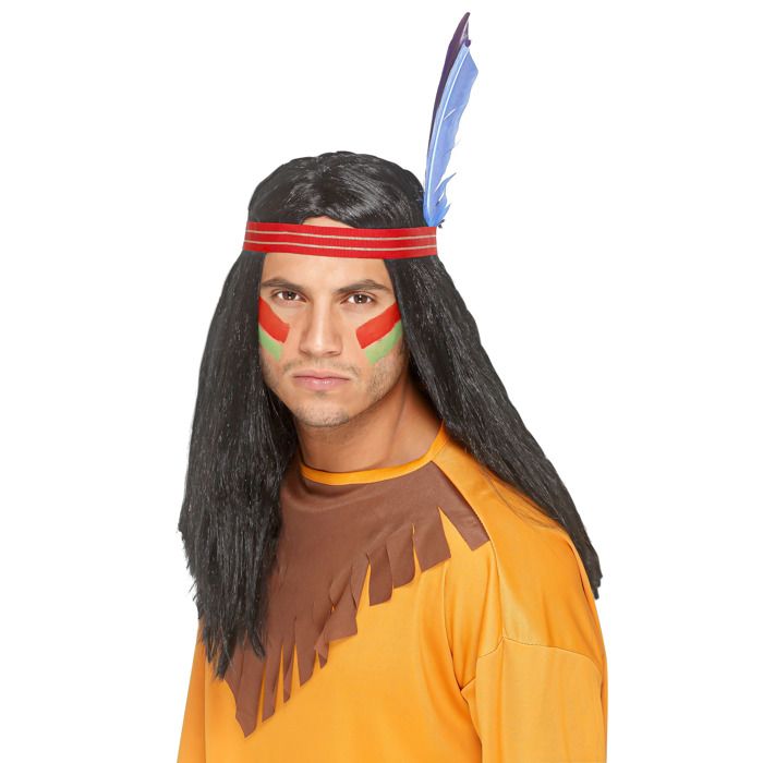 Perruque brave indien avec bandeau et plume Tai…