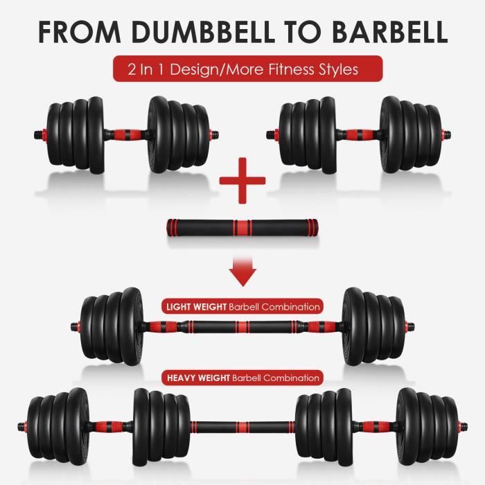 haltère de musculation 2pcs Kits 30kg haltère réglable