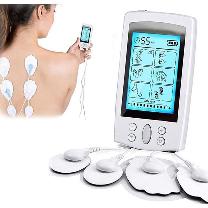 Électrostimulateur TENS Anti-Douleur et électrostimulation Musculaire EMS - 16 programmes de Massage + 4 Pads（Rechargeable,Blanc )