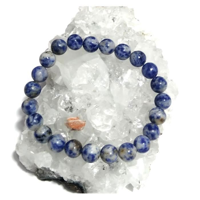 Bracelet - Femme - Perle - Jaspe - Bleu - Fabrication Artisanale - Pierre Naturelle - Élastique - Ajustable