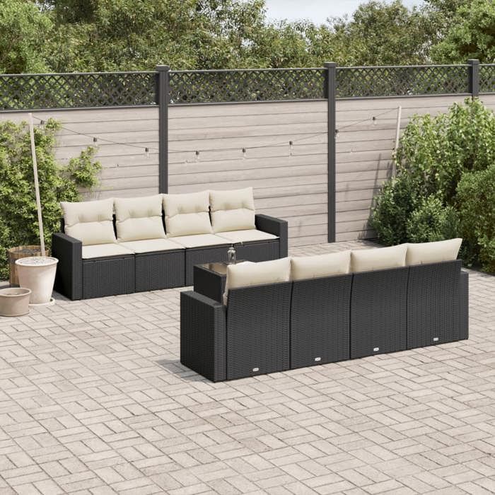 vidaXL Salon de jardin 9 pcs avec coussins noir résine tressée 3218736