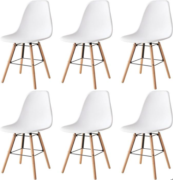 6PCS Chaises longues avec pieds en bois trapézoïdaux blanc Foncé - Chaises Scandinave, Plastique-Résine 41*46*82cm