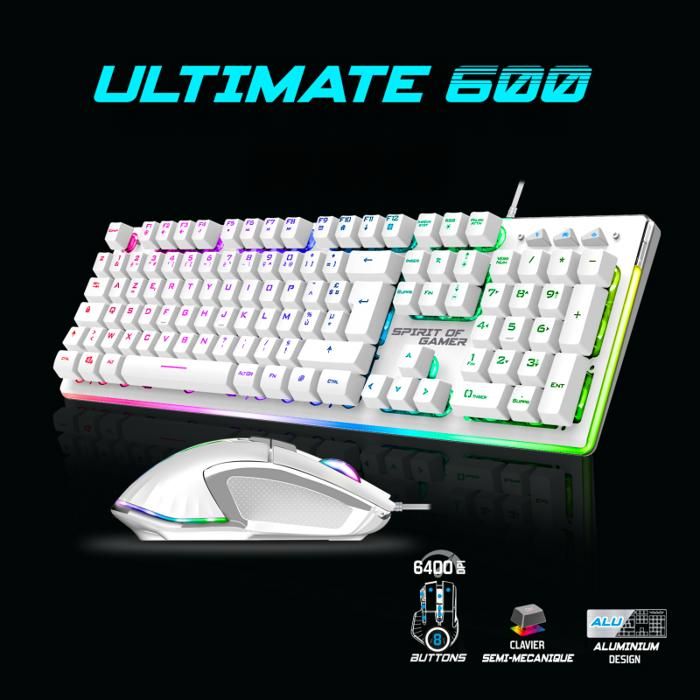 Clavier Et Souris Gamer Sans Fil Rechargeables - Rétroéclairage RGB - Souris 2400 DPI - Clavier 104 Touches - Compatible PC